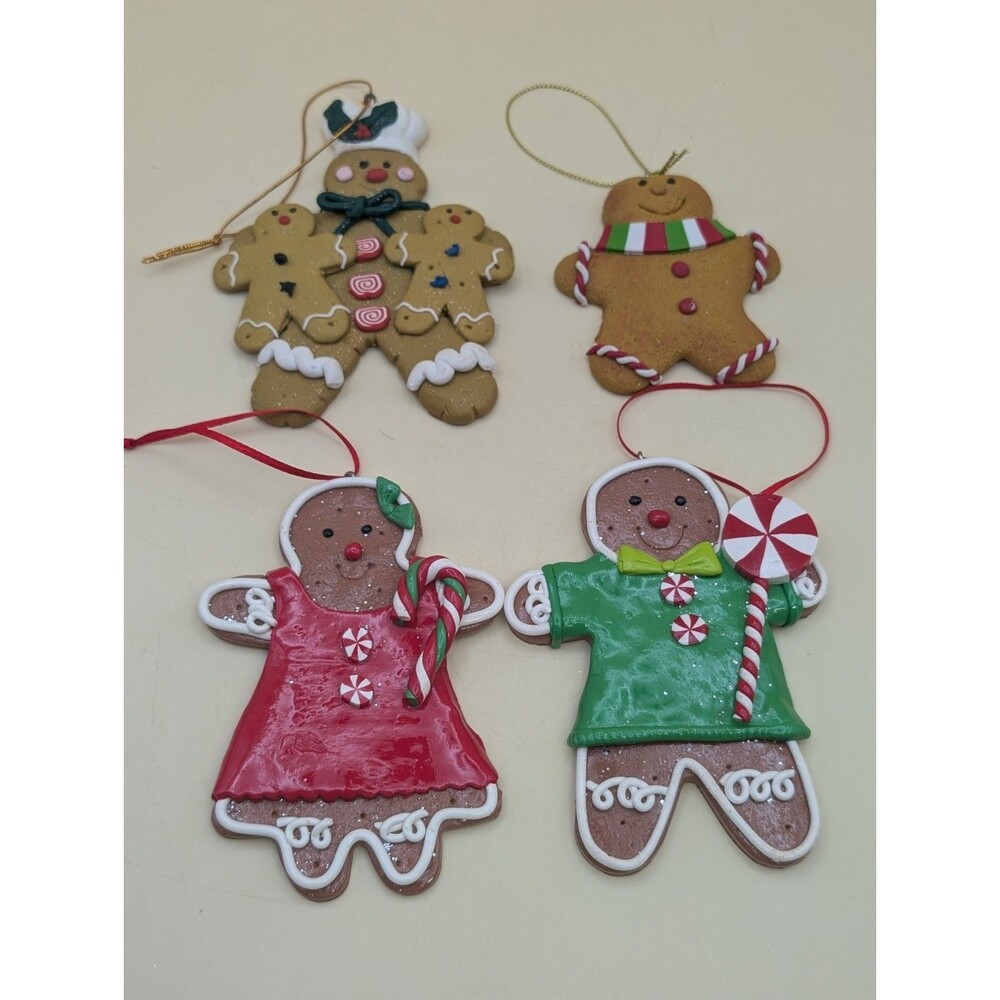 Vtg Christmas Tree Ornament Rubber Gingerbread Man Cookie Lot of 4 ornaments